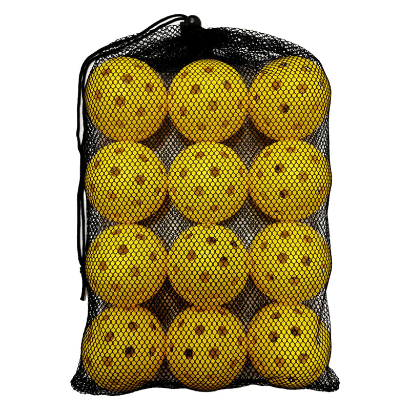 Paddleroo Ball Bag — 12 outdoor pickleballs in a mesh drawstring bag