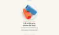 QEVLUNE reusable pet hair remover — blue and orange units shown together, with the raised silicone nubs and hollow open end visible